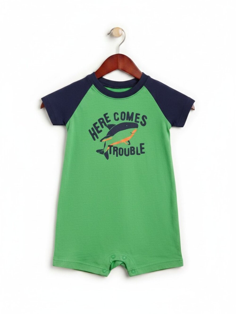 Child of Mine Carters Green and Navy Blue Shark Romper 18 Months